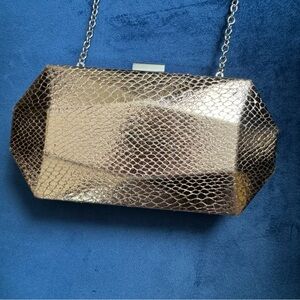 INC metallic iridescent hard geometric crossbody clutch